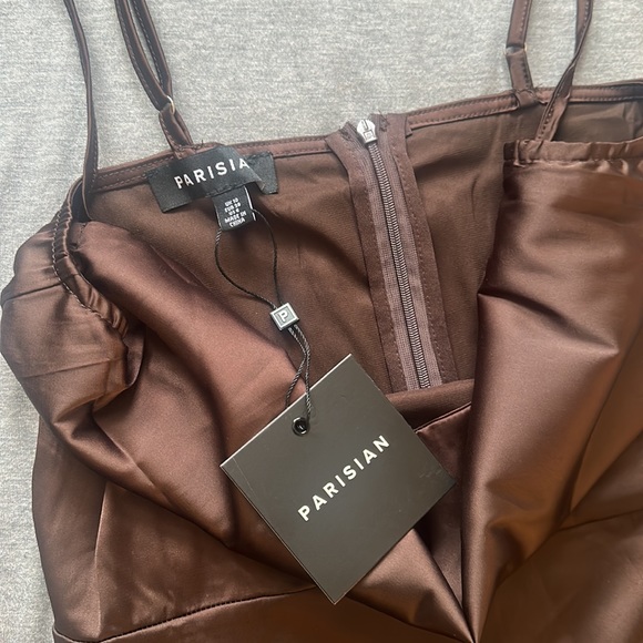 💥LAST ONENWT ASOS Parisian satin cami strap mini dress in chocolate brown - Picture 13 of 17